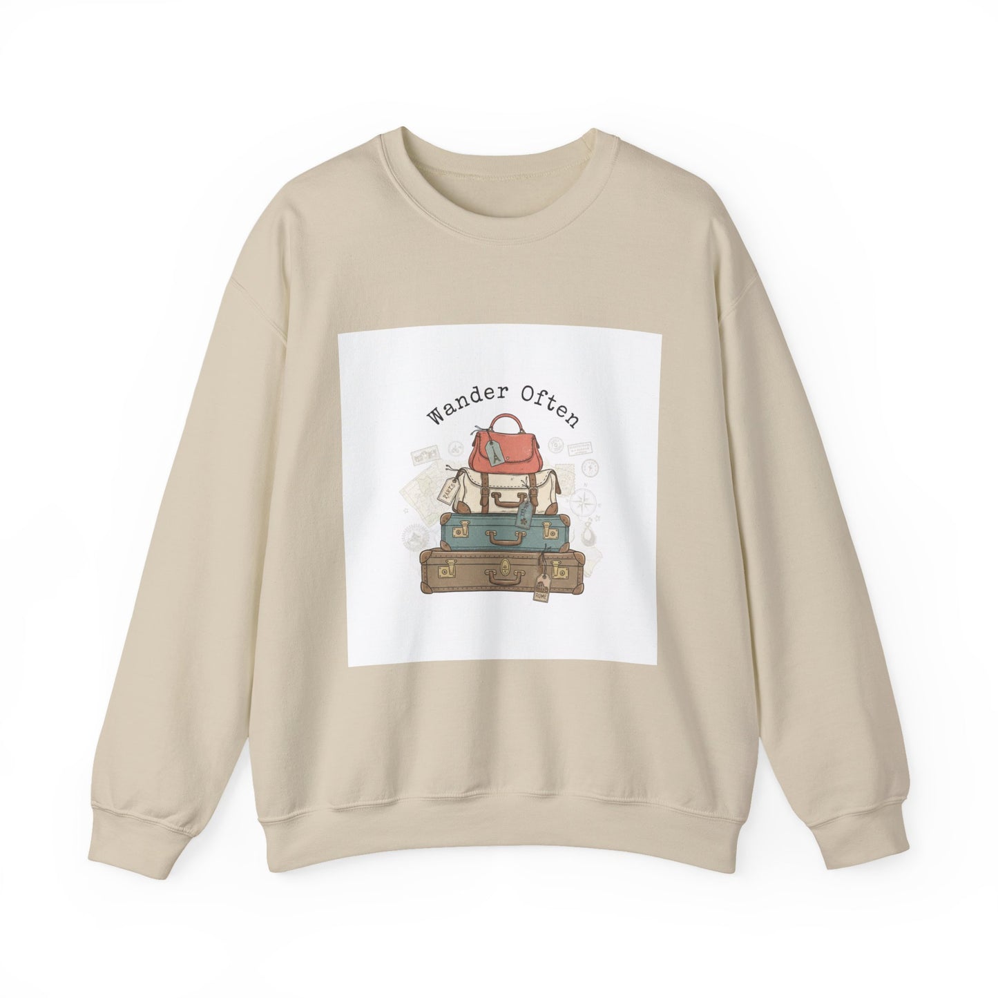 Wander Often vintage luggage stamp Sweatshirt | travel stamps, postcard vintage