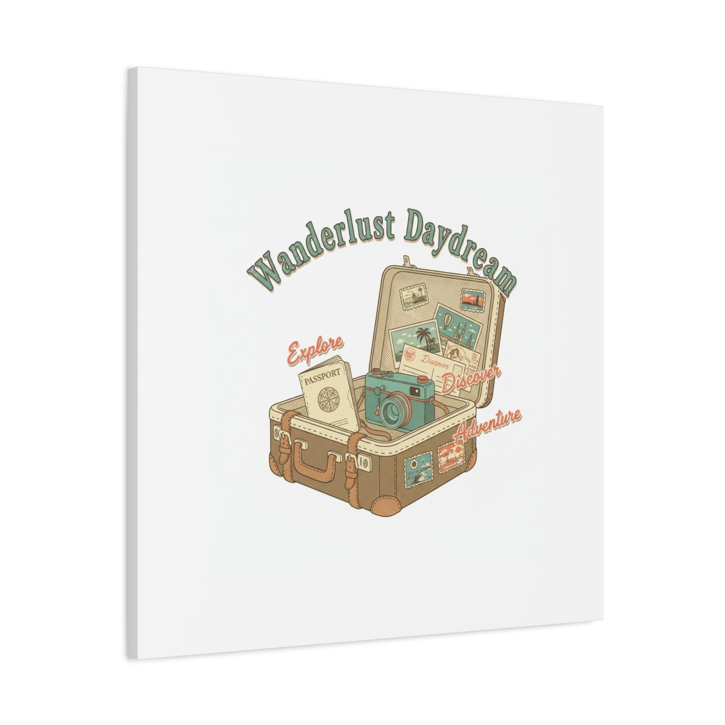 Wanderlust Daydream Travel Postcard Canvas | Retro Travel Stamp Decor