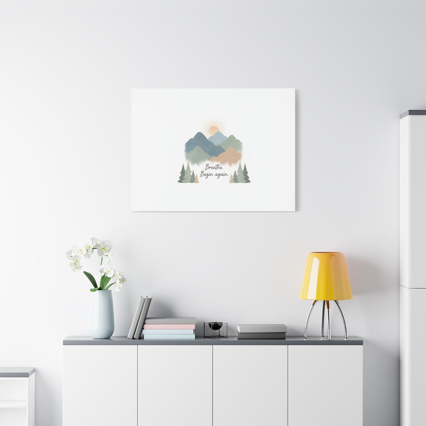 Mountain Print Canvas-breathe and began again-