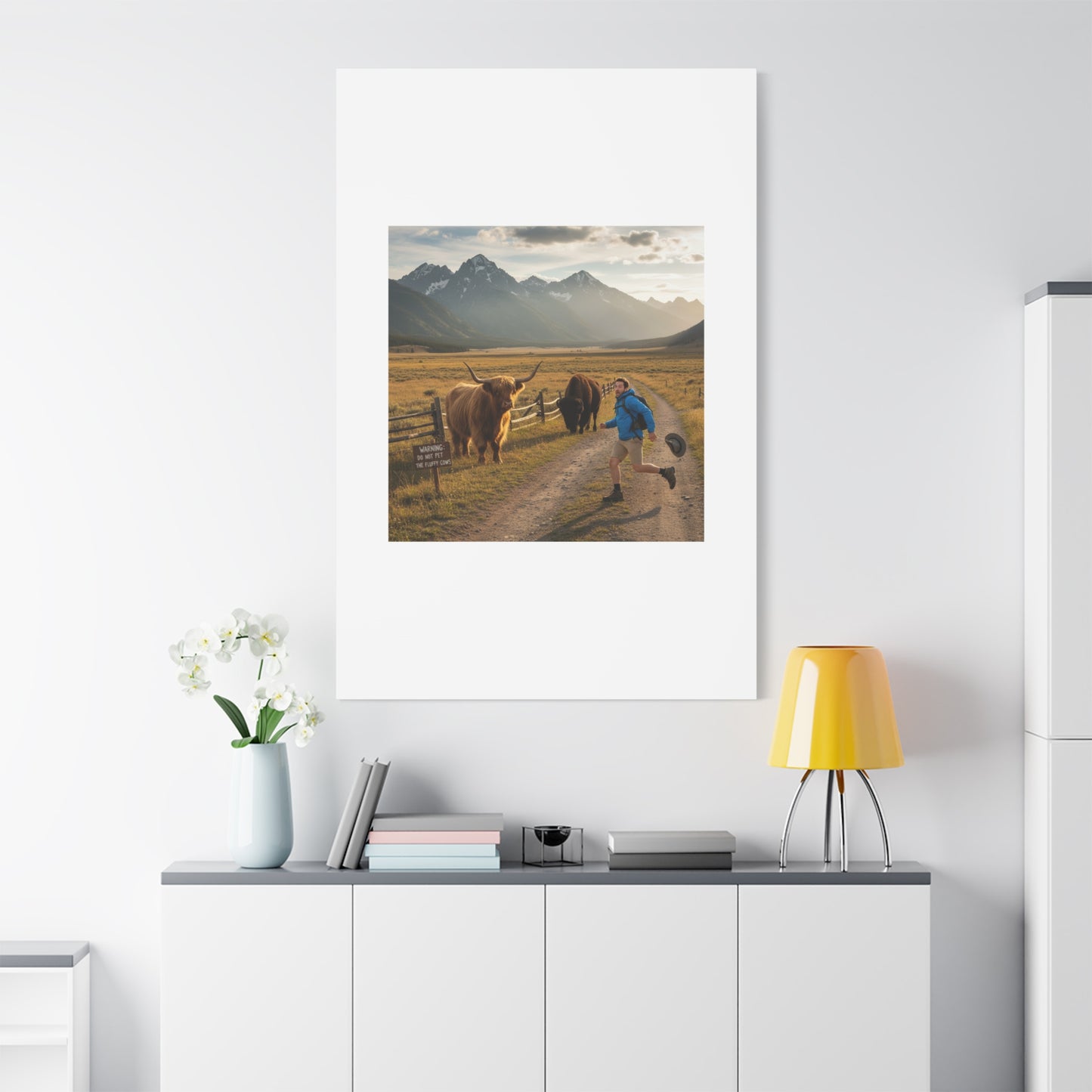 Chased by a Buffalo Canvas | wholesome sarcasm print, soft humor wall art