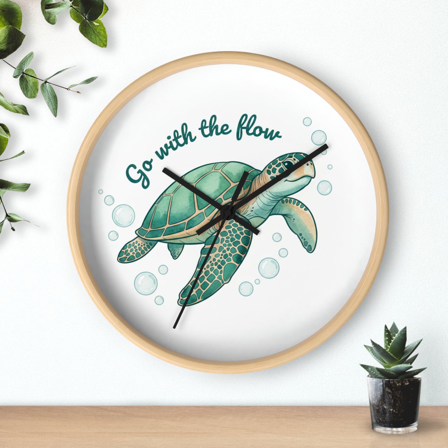 Sea Turtle Wall Clock — "Go With the Flow" Nautical Decor