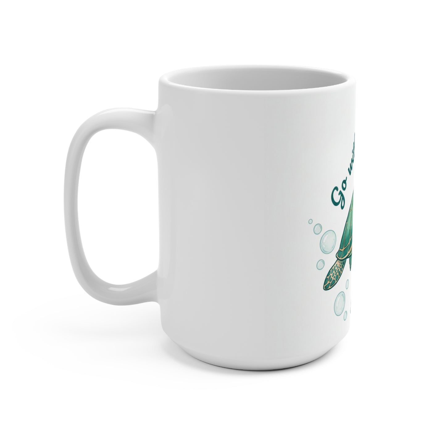 Go With the Flow Sea Turtle Mug — 15oz Ceramic Coffee Cup
