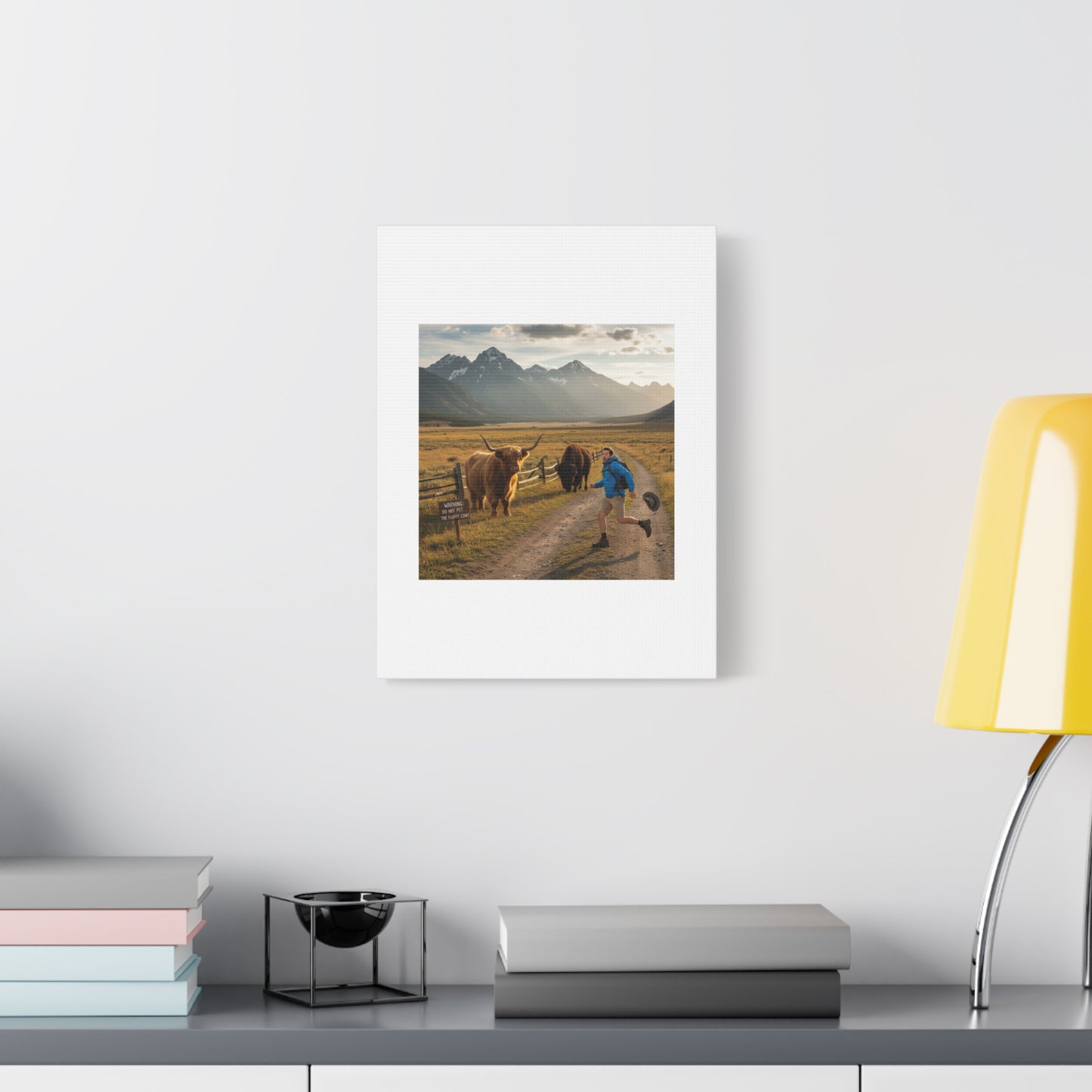 Chased by a Buffalo Canvas | wholesome sarcasm print, soft humor wall art