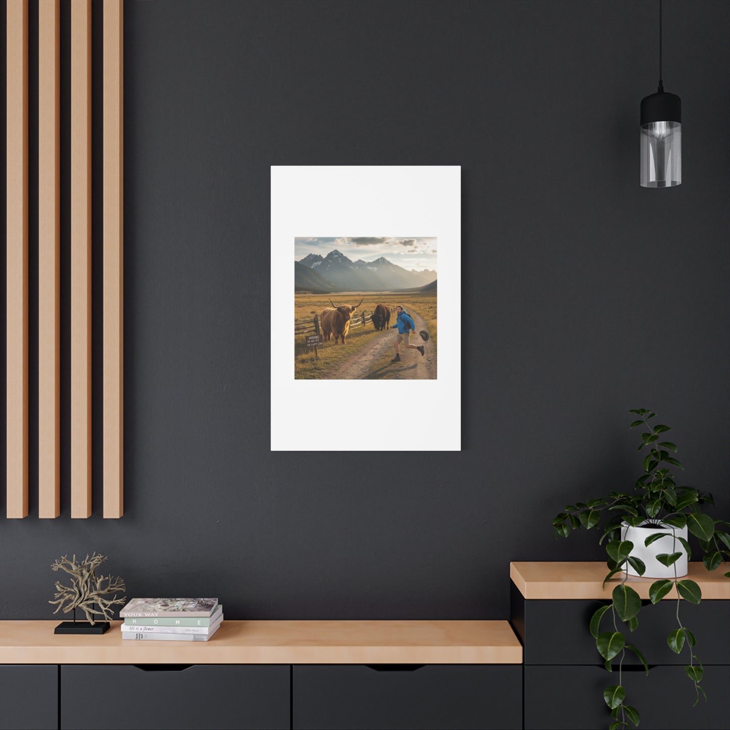 Chased by a Buffalo Canvas | wholesome sarcasm print, soft humor wall art