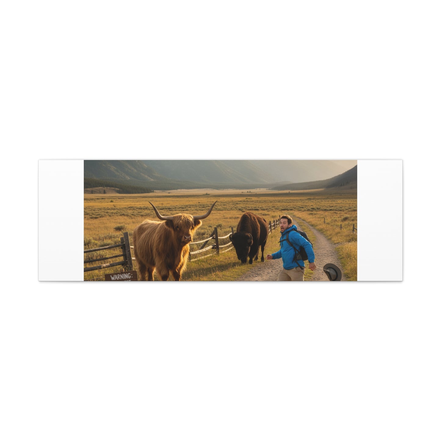 Chased by a Buffalo Canvas | wholesome sarcasm print, soft humor wall art