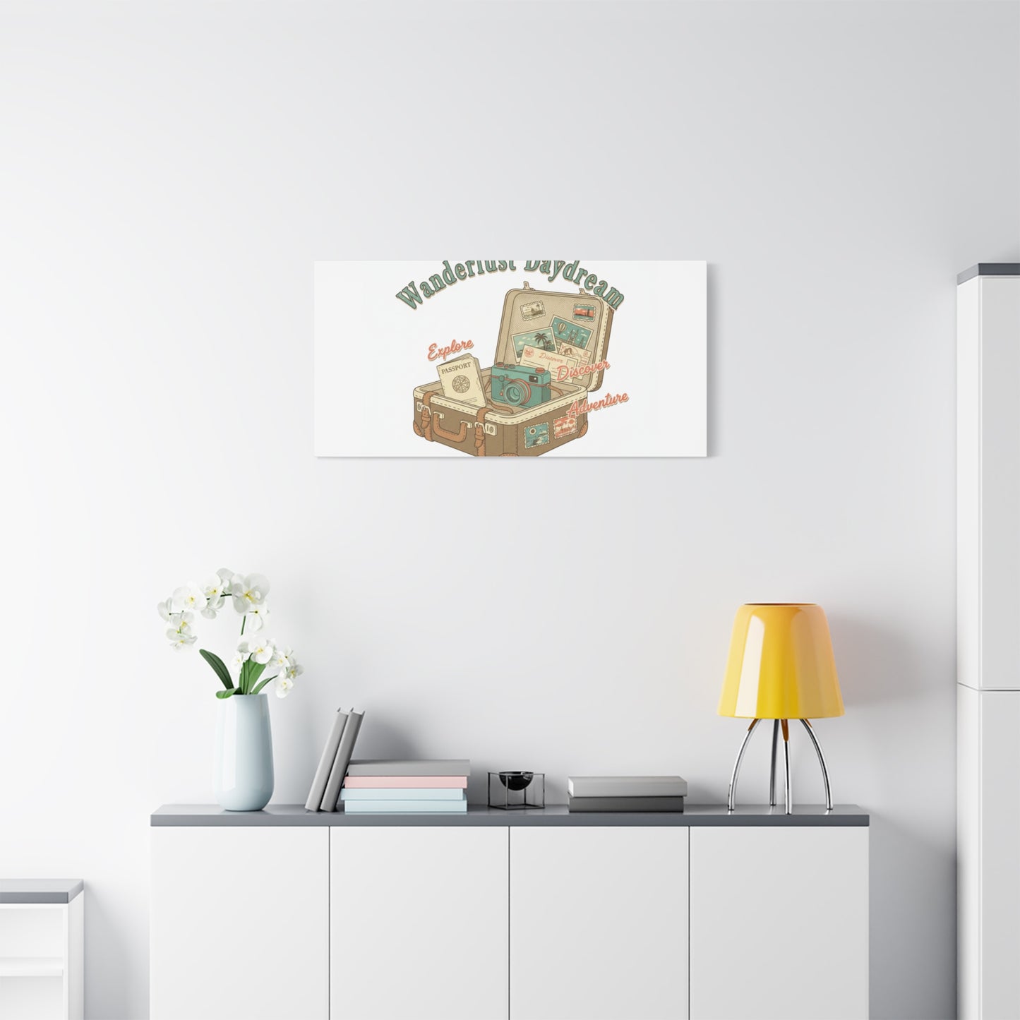 Wanderlust Daydream Travel Postcard Canvas | Retro Travel Stamp Decor