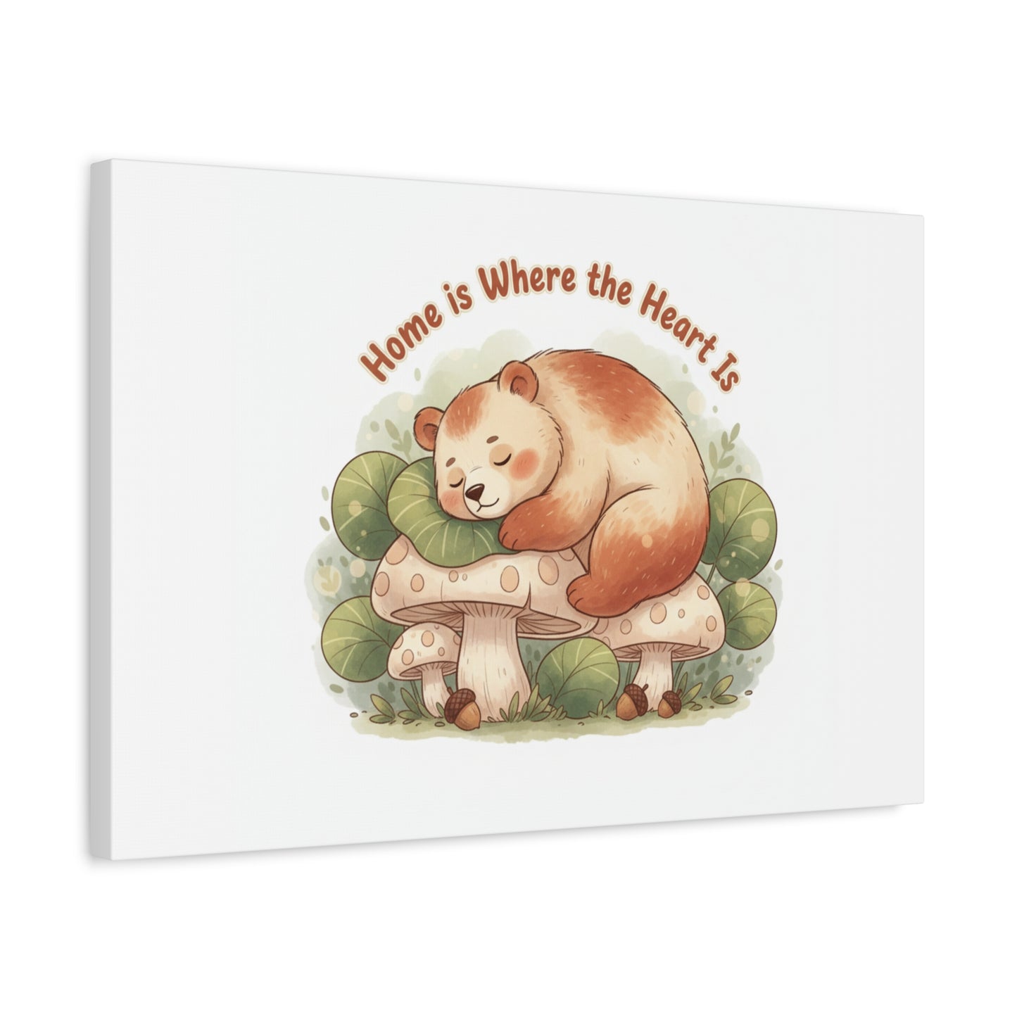 Cozy Sleeping Bear Canvas, winter forest art | cute animal illustration