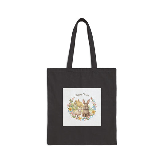 Winter Floral Bunny Wreath Tote, cottagecore winter, rustic floral