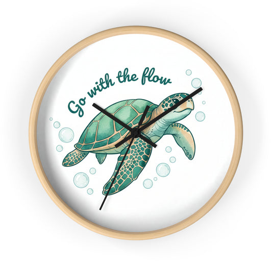 Sea Turtle Wall Clock — "Go With the Flow" Nautical Decor