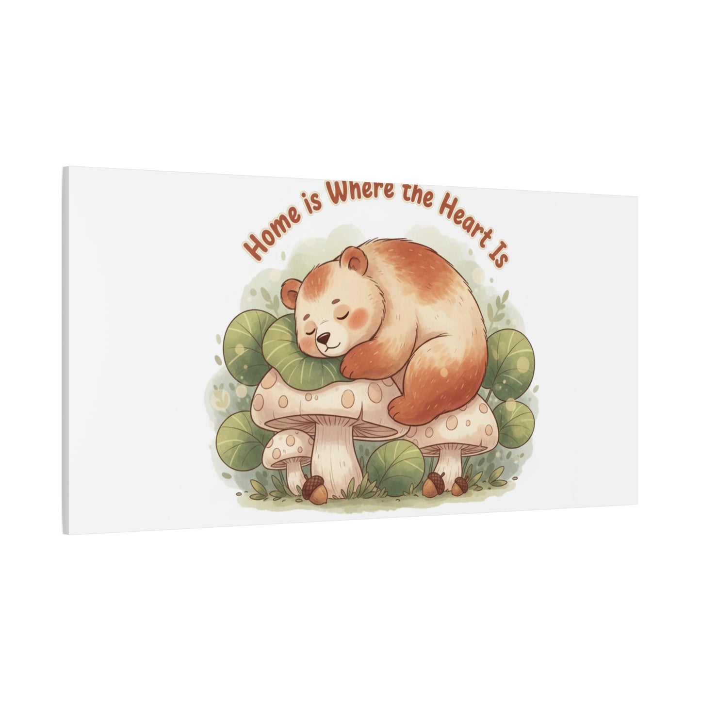 Cozy Sleeping Bear Canvas, winter forest art | cute animal illustration