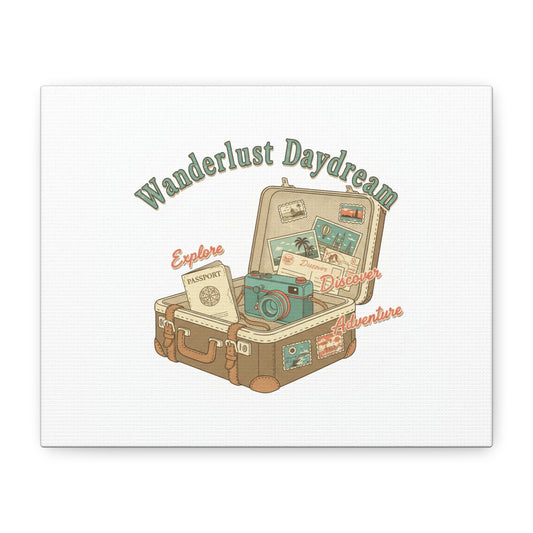 Wanderlust Daydream Travel Postcard Canvas | Retro Travel Stamp Decor