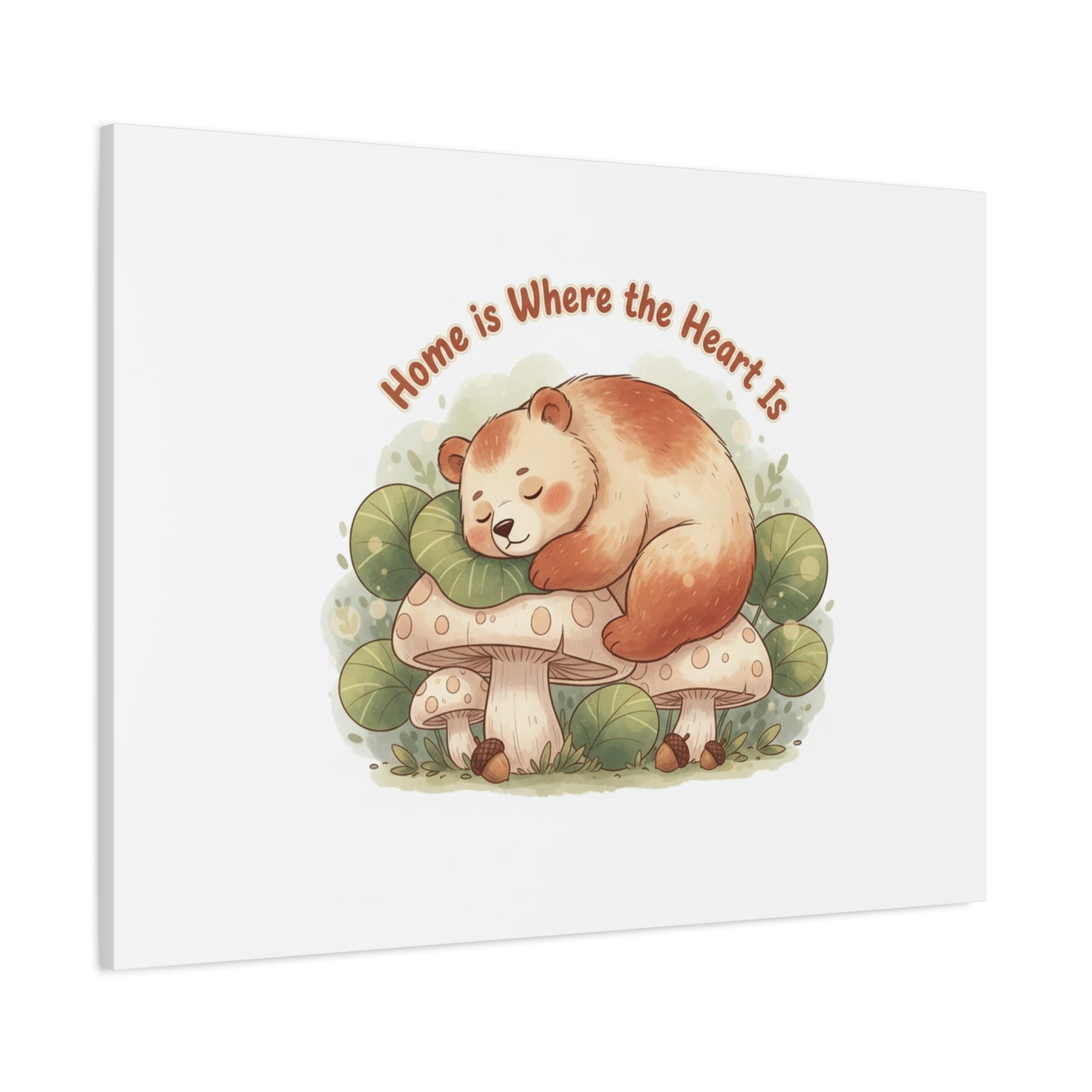 Cozy Sleeping Bear Canvas, winter forest art | cute animal illustration