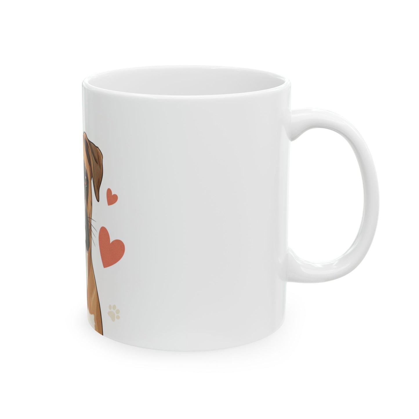 Boxer Dog Ceramic Mug — Cute Illustrated Boxer with Hearts, 11oz & 15oz