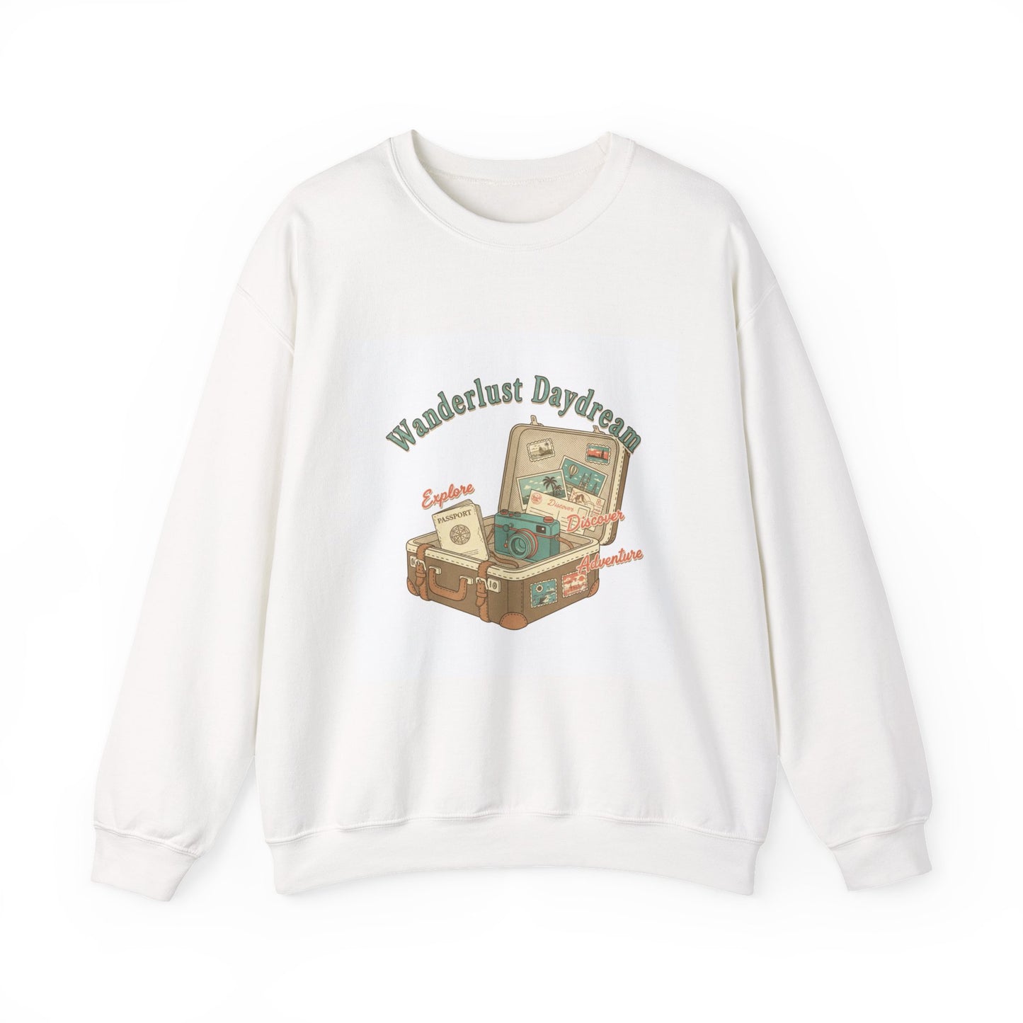 Wanderlust Daydreams suitcase illustration Sweatshirt | retro travel stamp, postcard vintage