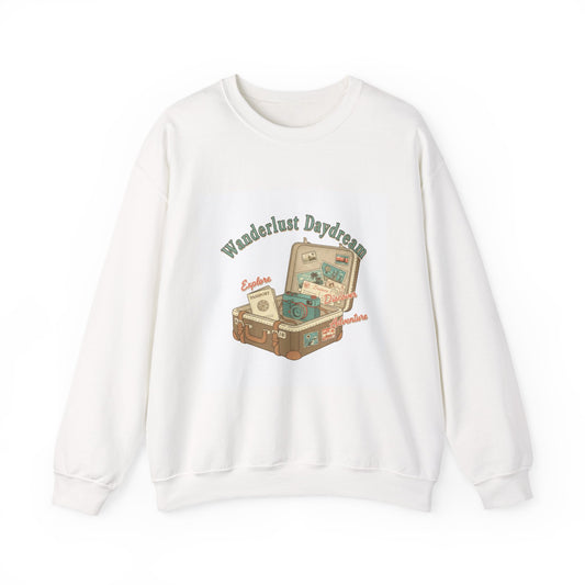 Wanderlust Daydreams suitcase illustration Sweatshirt | retro travel stamp, postcard vintage