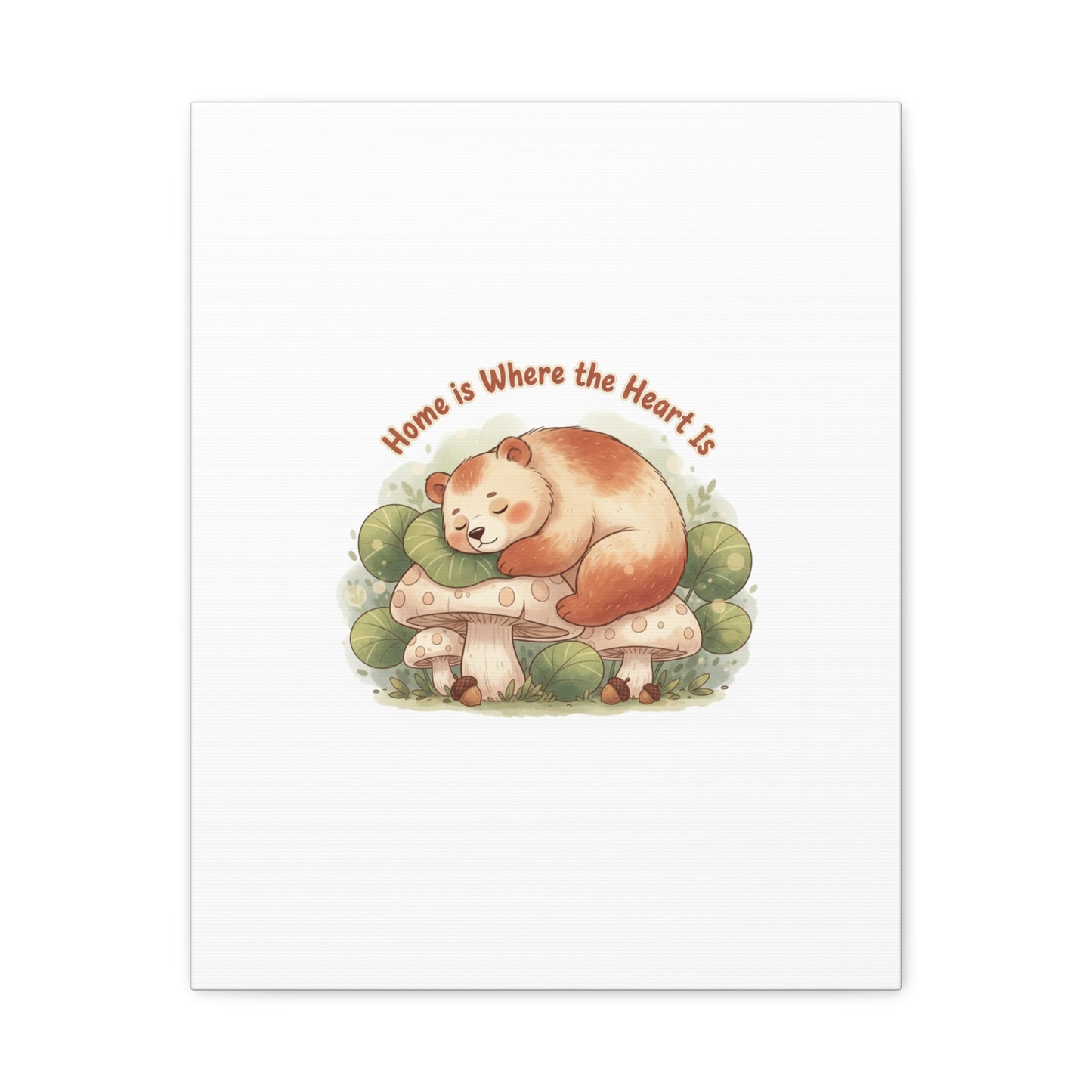 Cozy Sleeping Bear Canvas, winter forest art | cute animal illustration