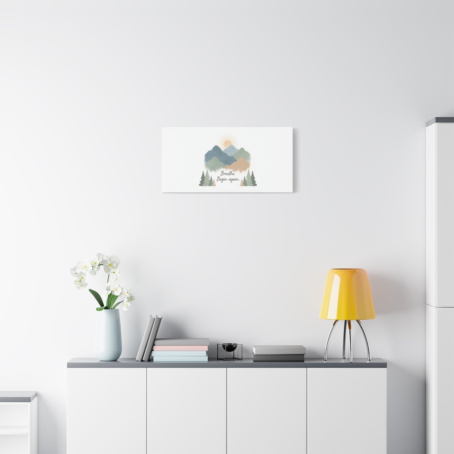 Mountain Print Canvas-breathe and began again-