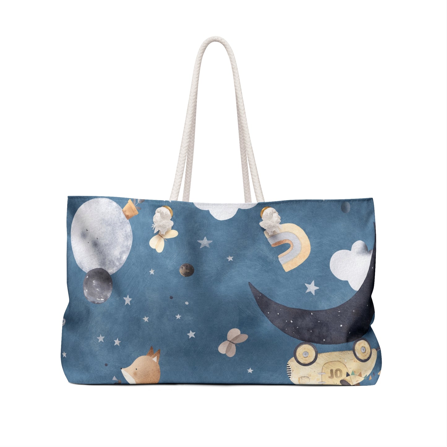 Celestial Night Sky Weekender Bag — Moon, Stars & Rainbow Travel Tote