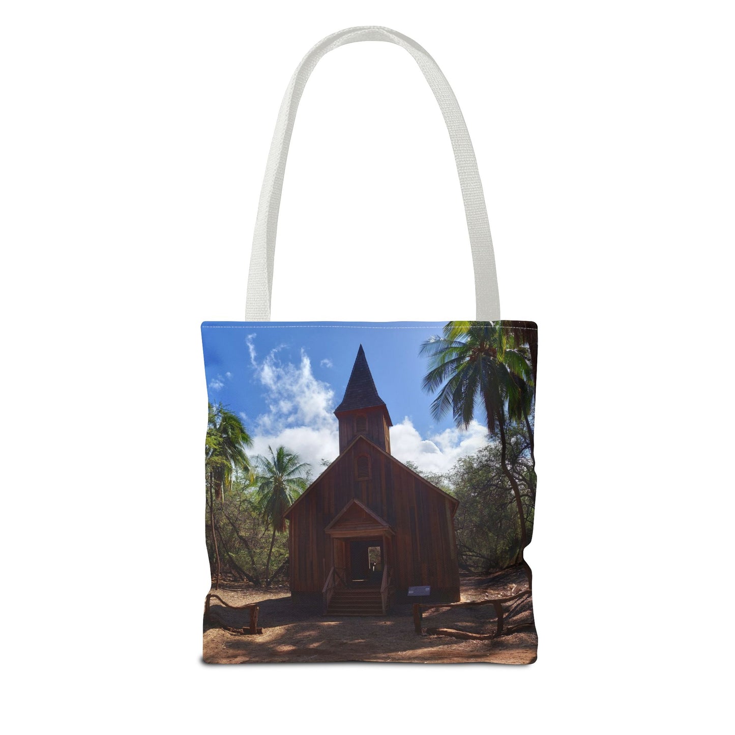 Rustic Chapel Photo Tote Bag — Tropical Island Church AOP