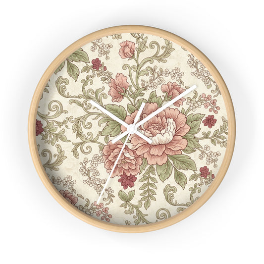 Vintage Floral Wall Clock — Shabby Chic Rose Garden Timepiece