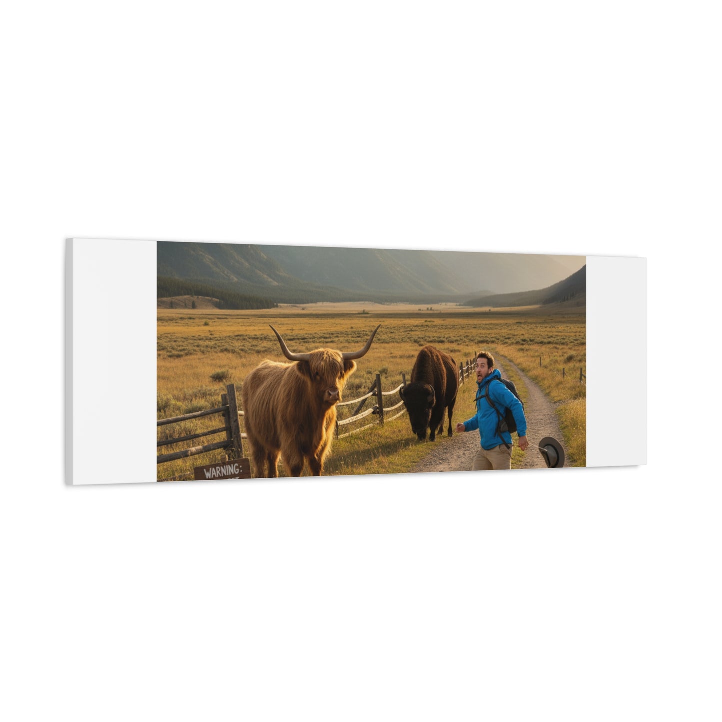 Chased by a Buffalo Canvas | wholesome sarcasm print, soft humor wall art