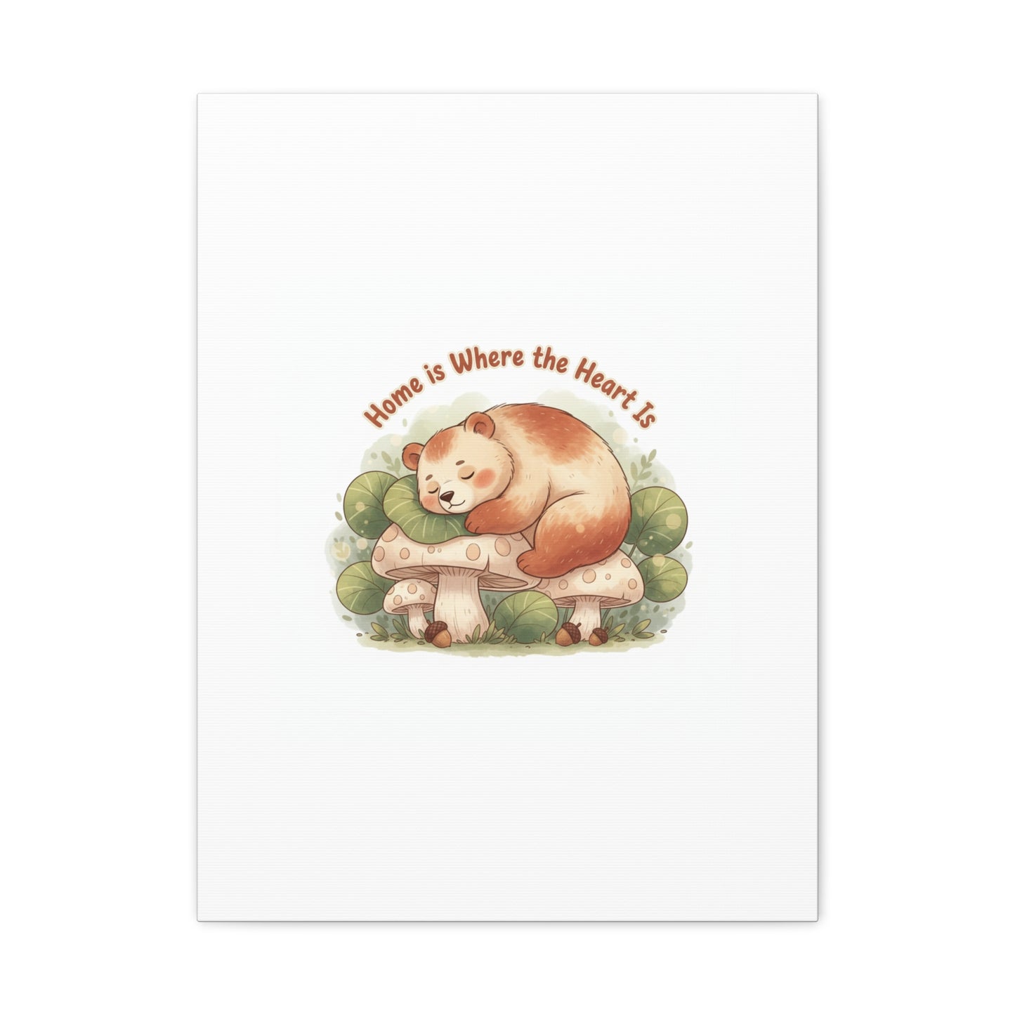 Cozy Sleeping Bear Canvas, winter forest art | cute animal illustration