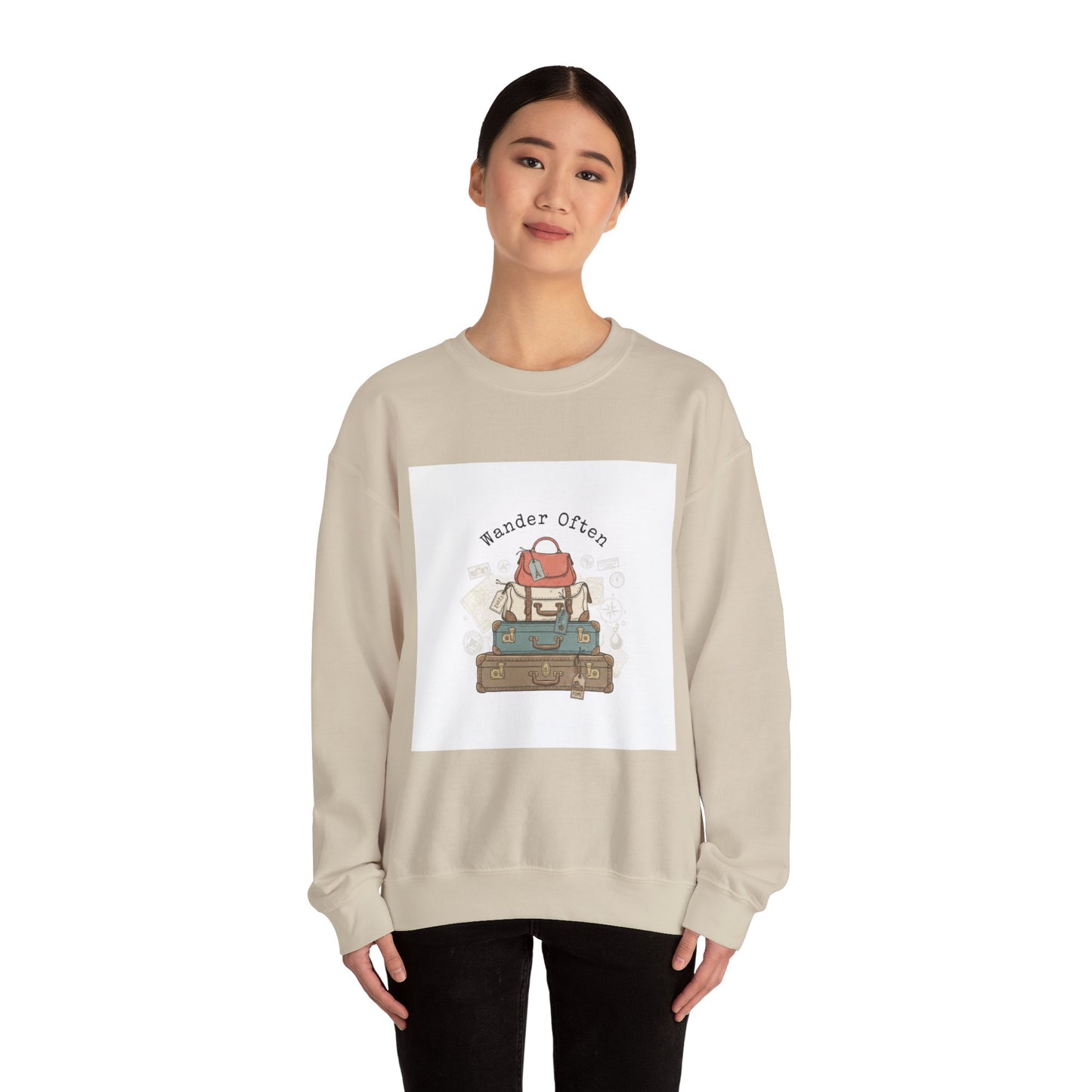 Wander Often vintage luggage stamp Sweatshirt | travel stamps, postcard vintage