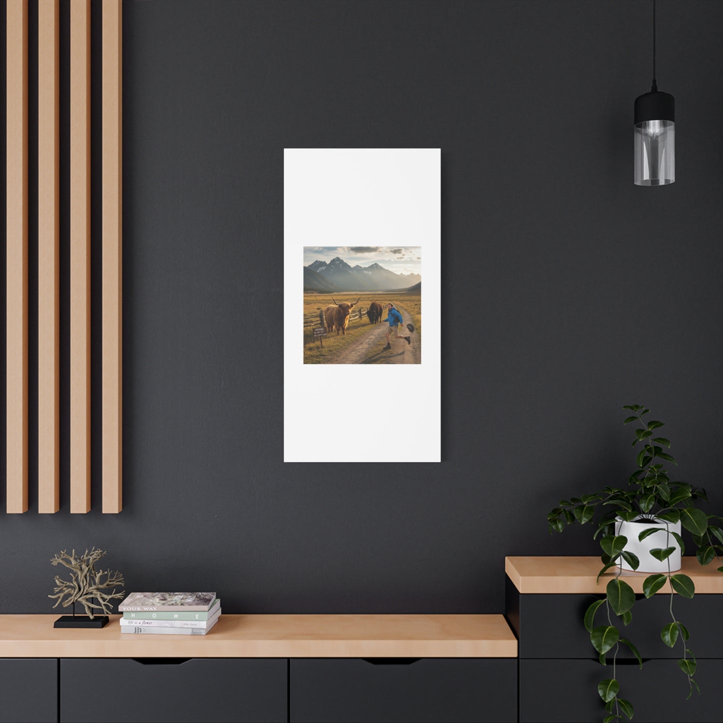 Chased by a Buffalo Canvas | wholesome sarcasm print, soft humor wall art