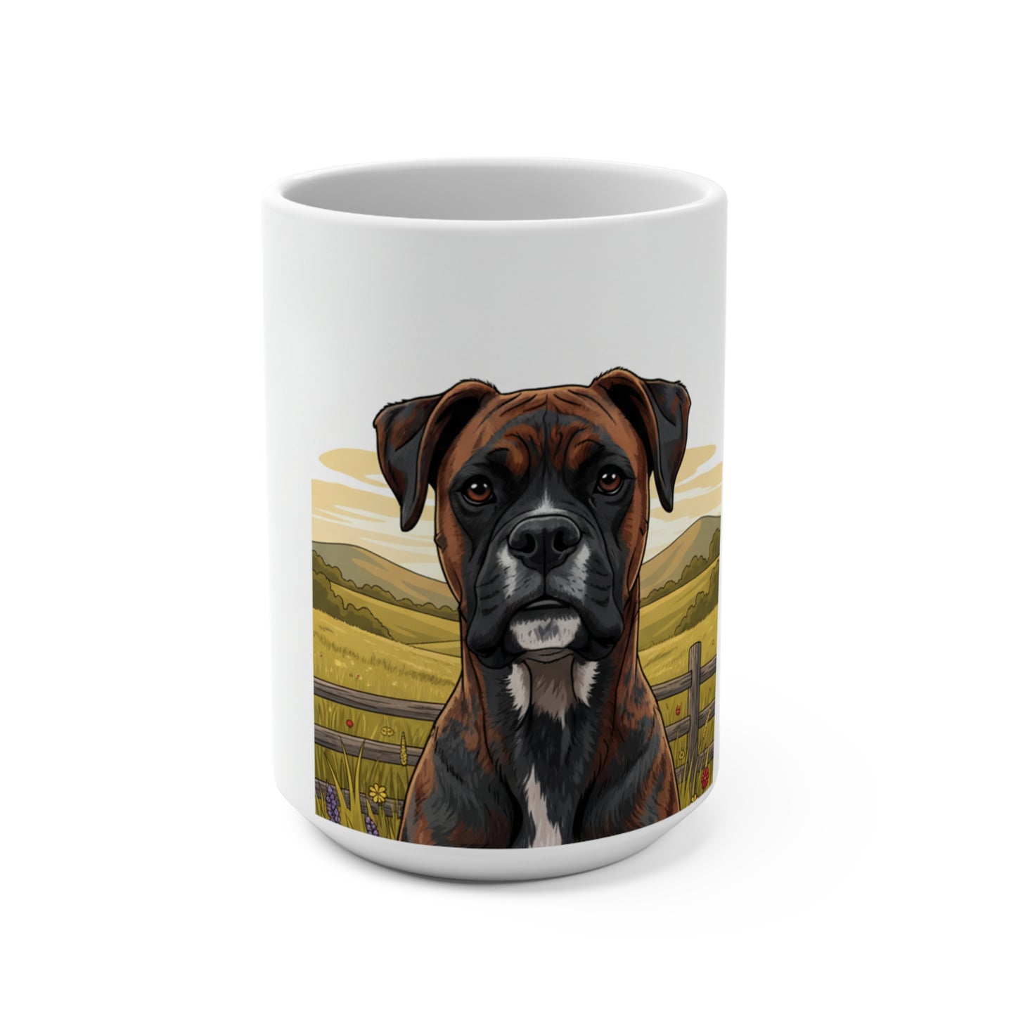 Boxer Dog Mug - Scenic Countryside 15oz Ceramic Coffee Cup