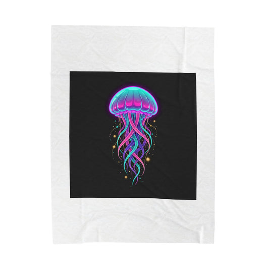 Neon Jellyfish Velveteen Blanket