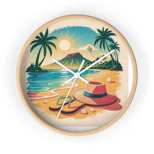 Tropical Beach Wall Clock — Vintage Island Sunset Design