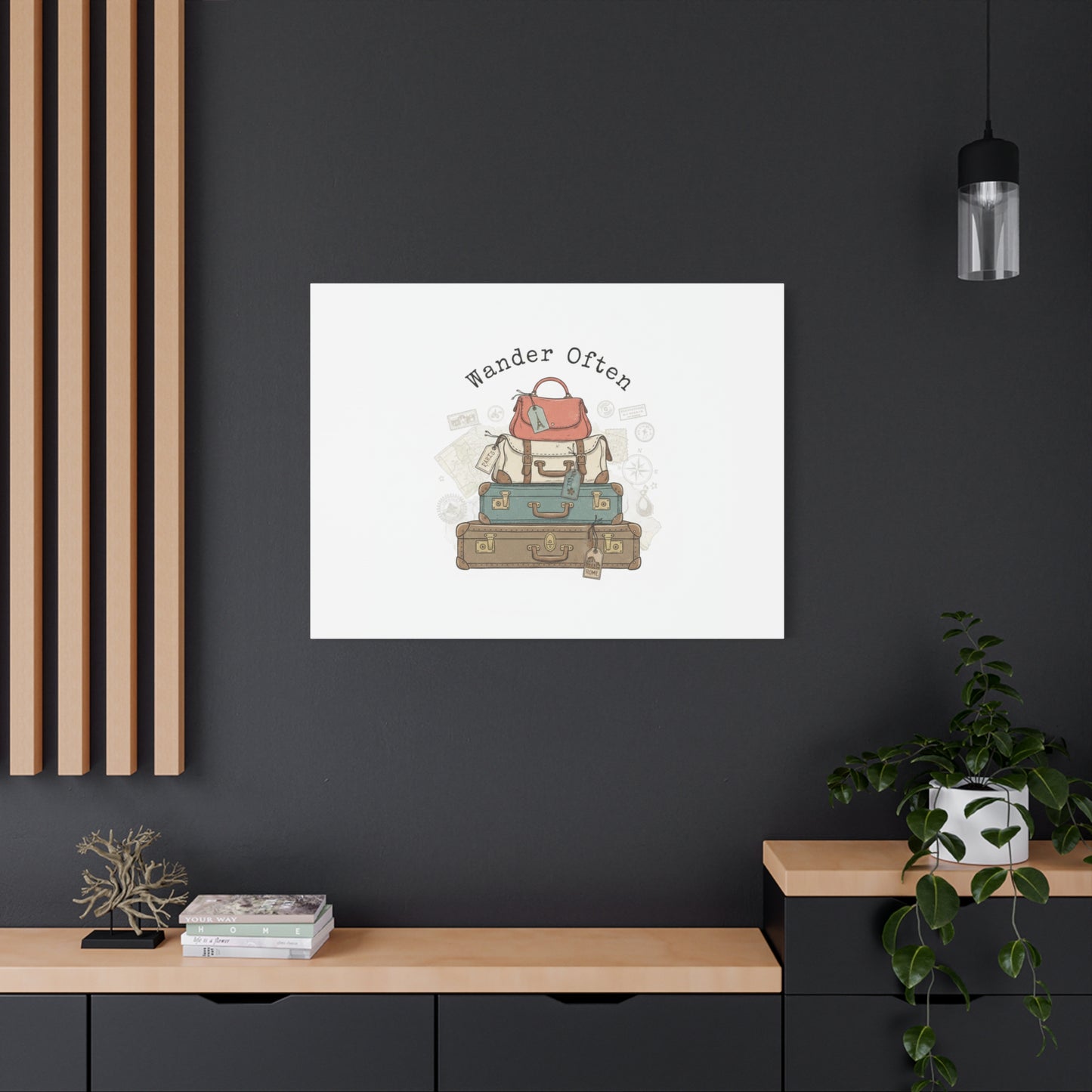 Wander Often Vintage Luggage Stack Canvas, travel stamps | passport stamp wanderlust