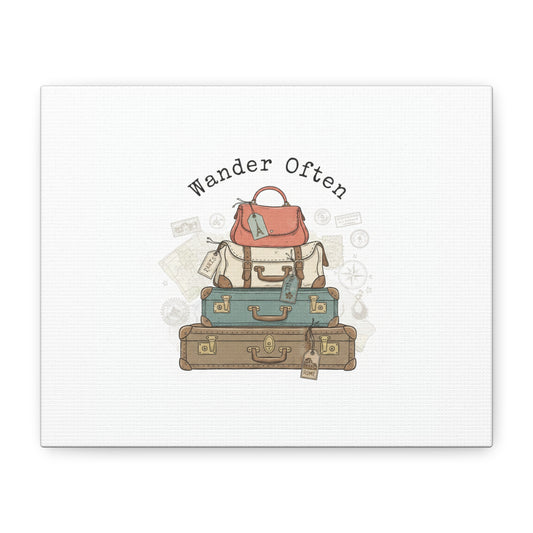 Wander Often Vintage Luggage Stack Canvas, travel stamps | passport stamp wanderlust