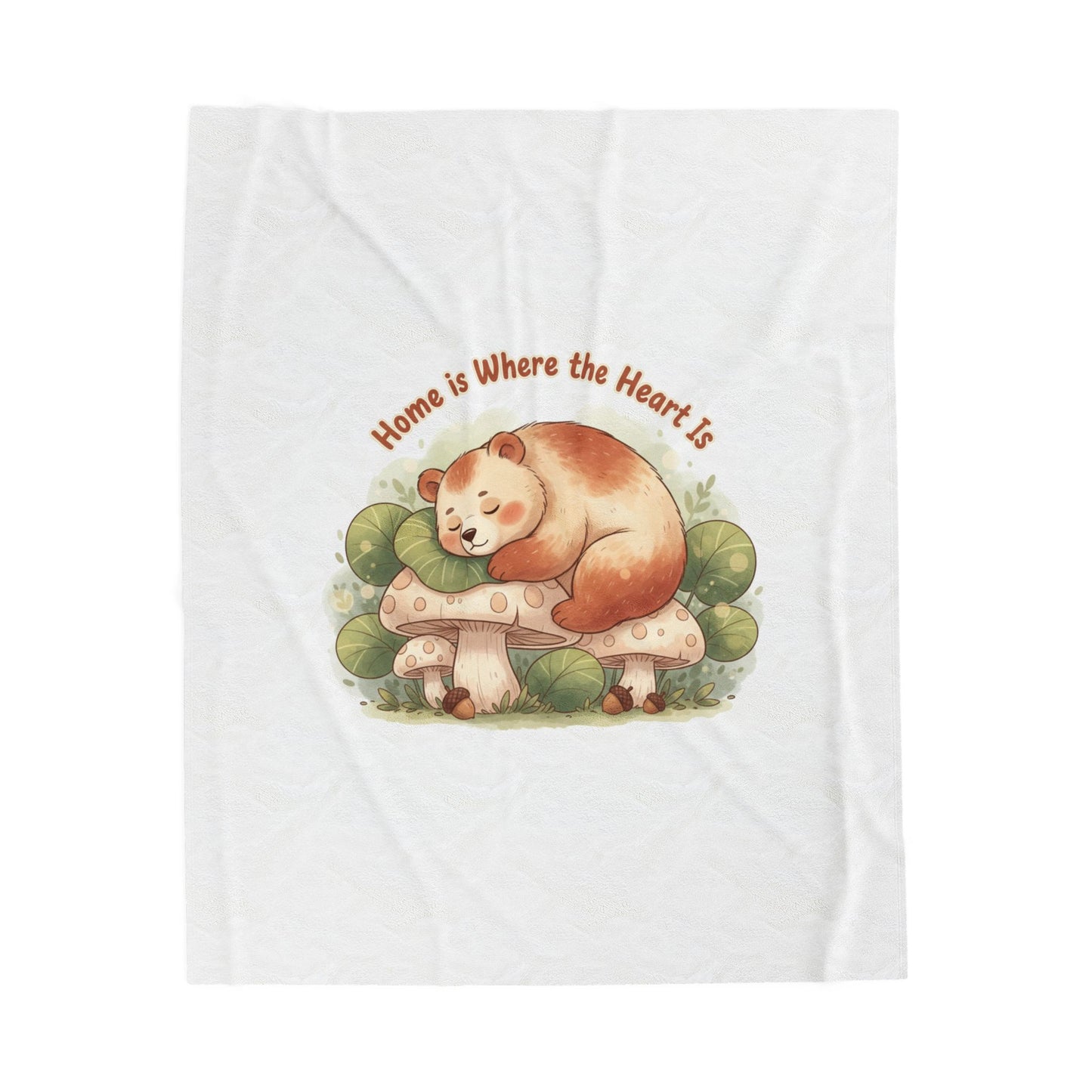 Cozy Sleeping Bear Illustration Velveteen Blanket | cute animal illustration, winter forest art