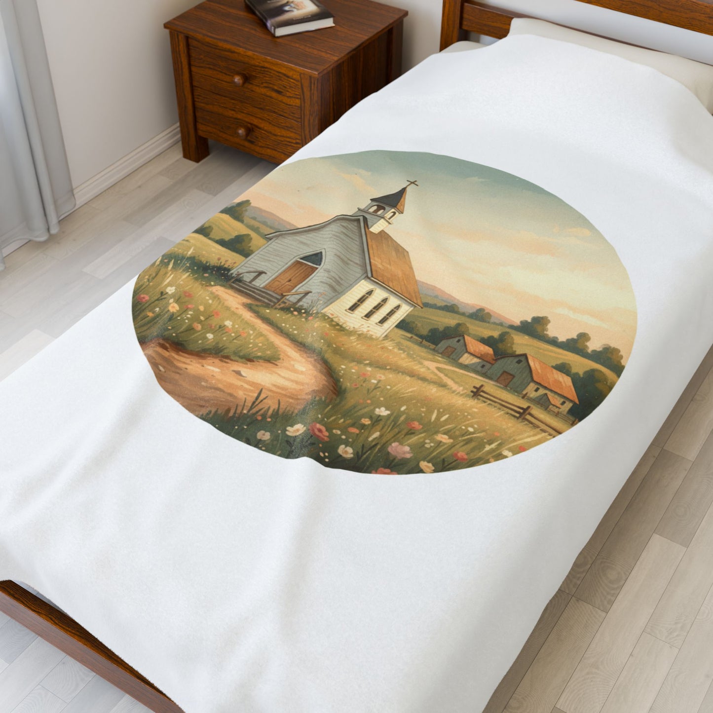 Country Church Velveteen Plush Blanket