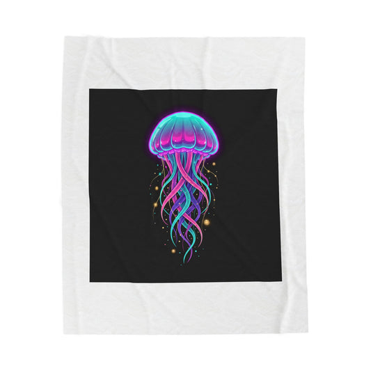 Neon Jellyfish Velveteen Blanket