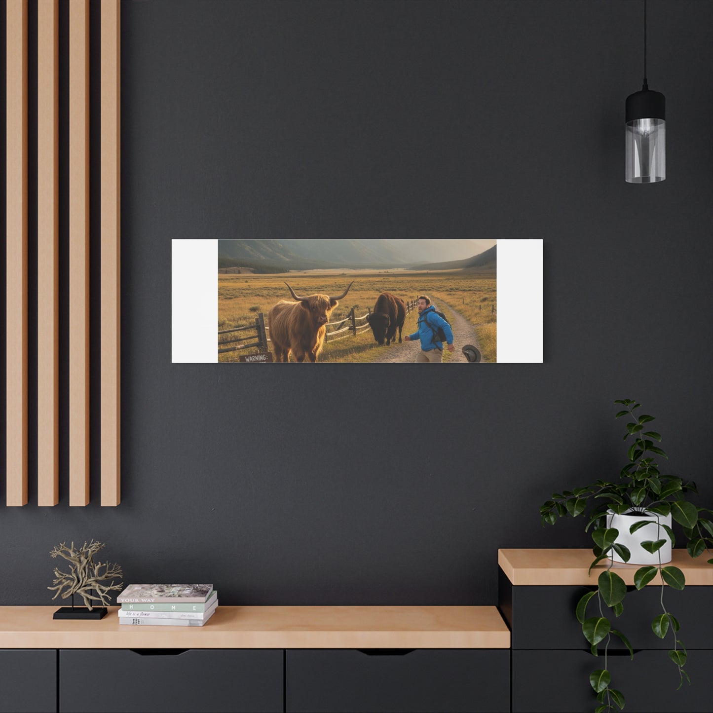 Chased by a Buffalo Canvas | wholesome sarcasm print, soft humor wall art