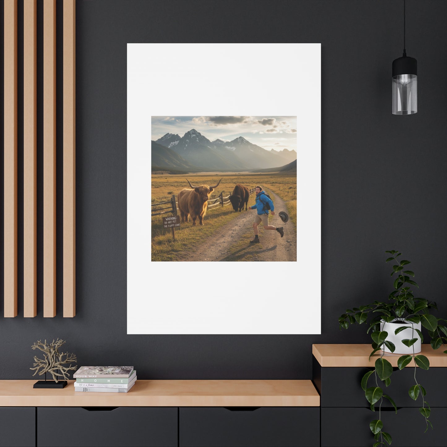 Chased by a Buffalo Canvas | wholesome sarcasm print, soft humor wall art