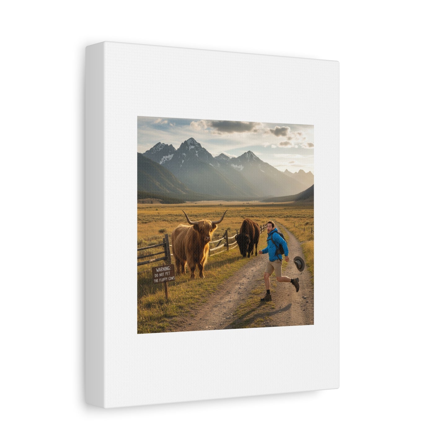 Chased by a Buffalo Canvas | wholesome sarcasm print, soft humor wall art