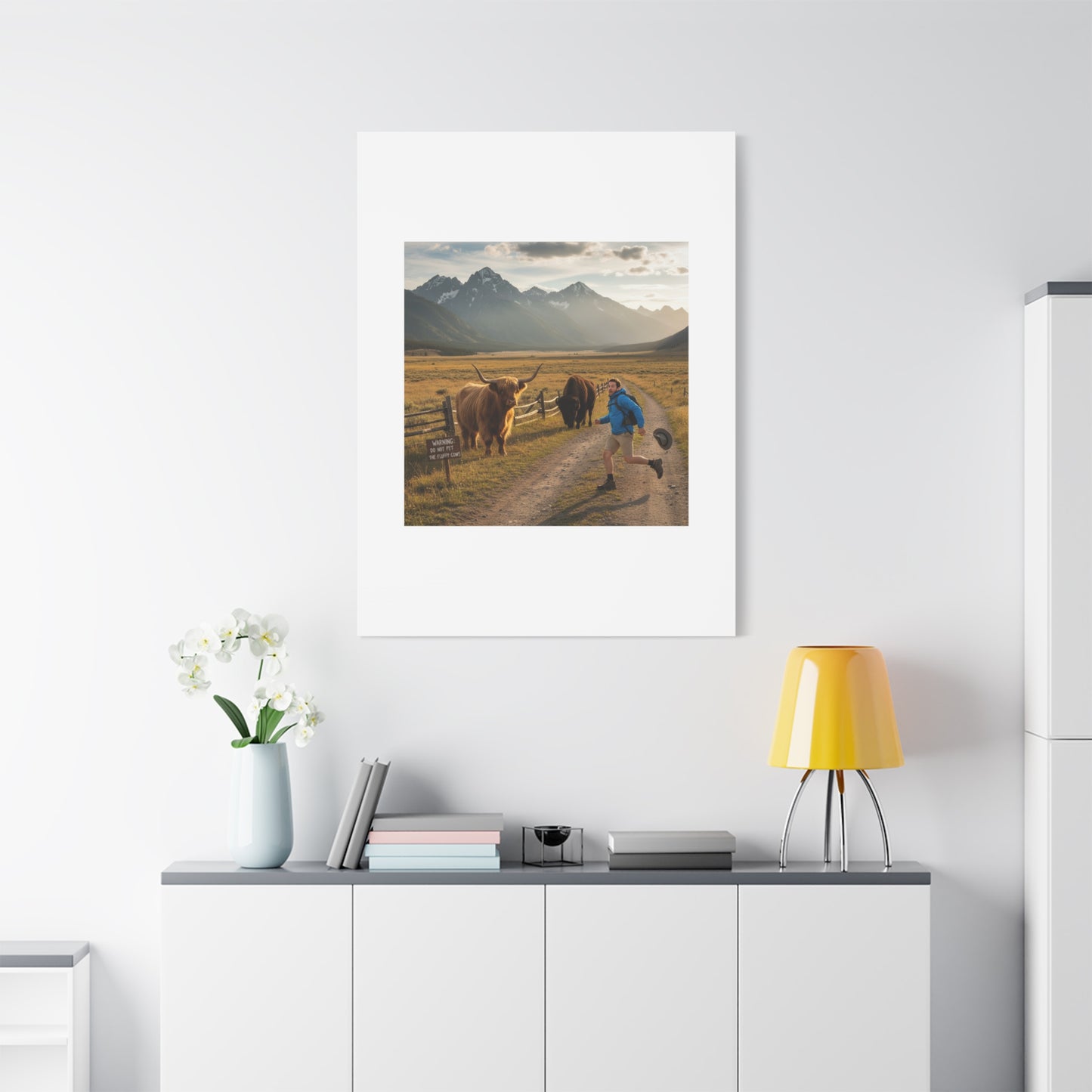 Chased by a Buffalo Canvas | wholesome sarcasm print, soft humor wall art