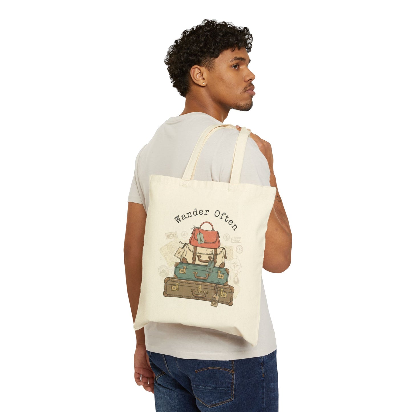 Wanderlust suitcase theme Tote | Retro Travel Postcard, Vintage Travel Stamps