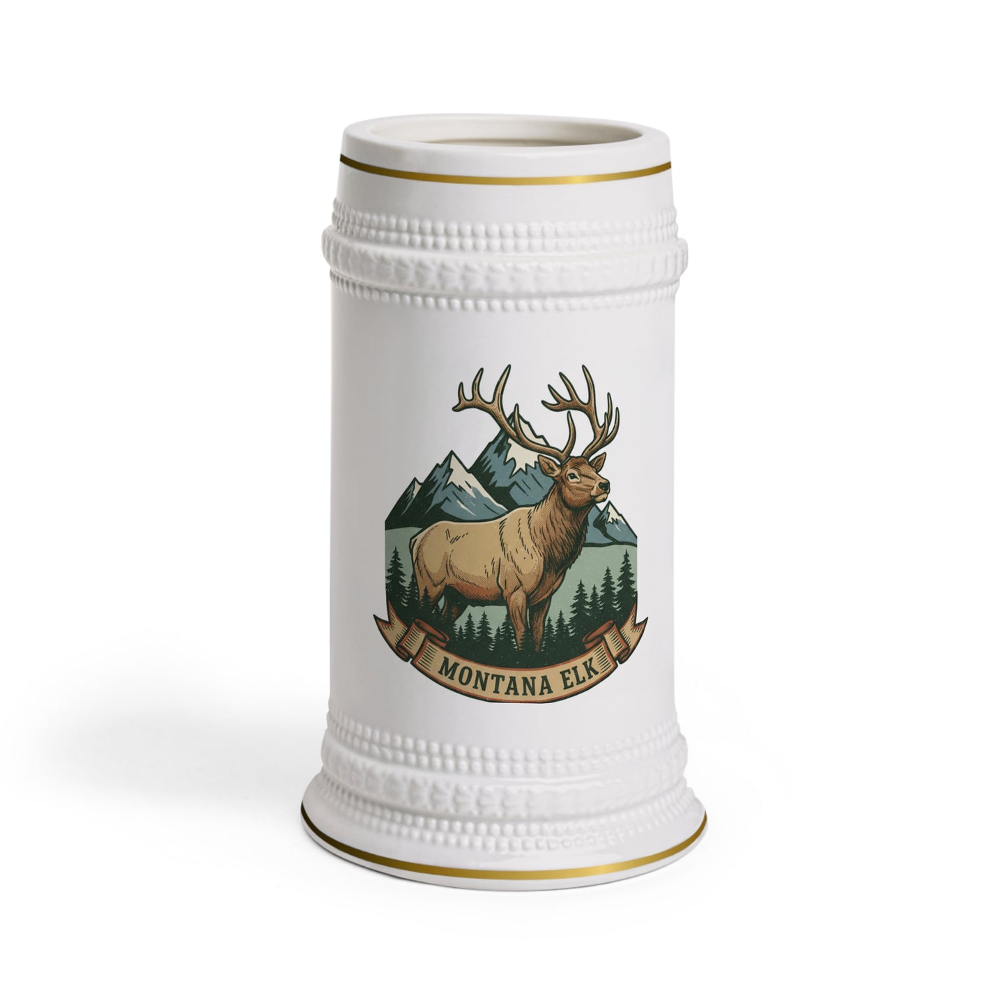 Montana Elk Ceramic Beer Stein Mug — Rustic Mountain Elk Design