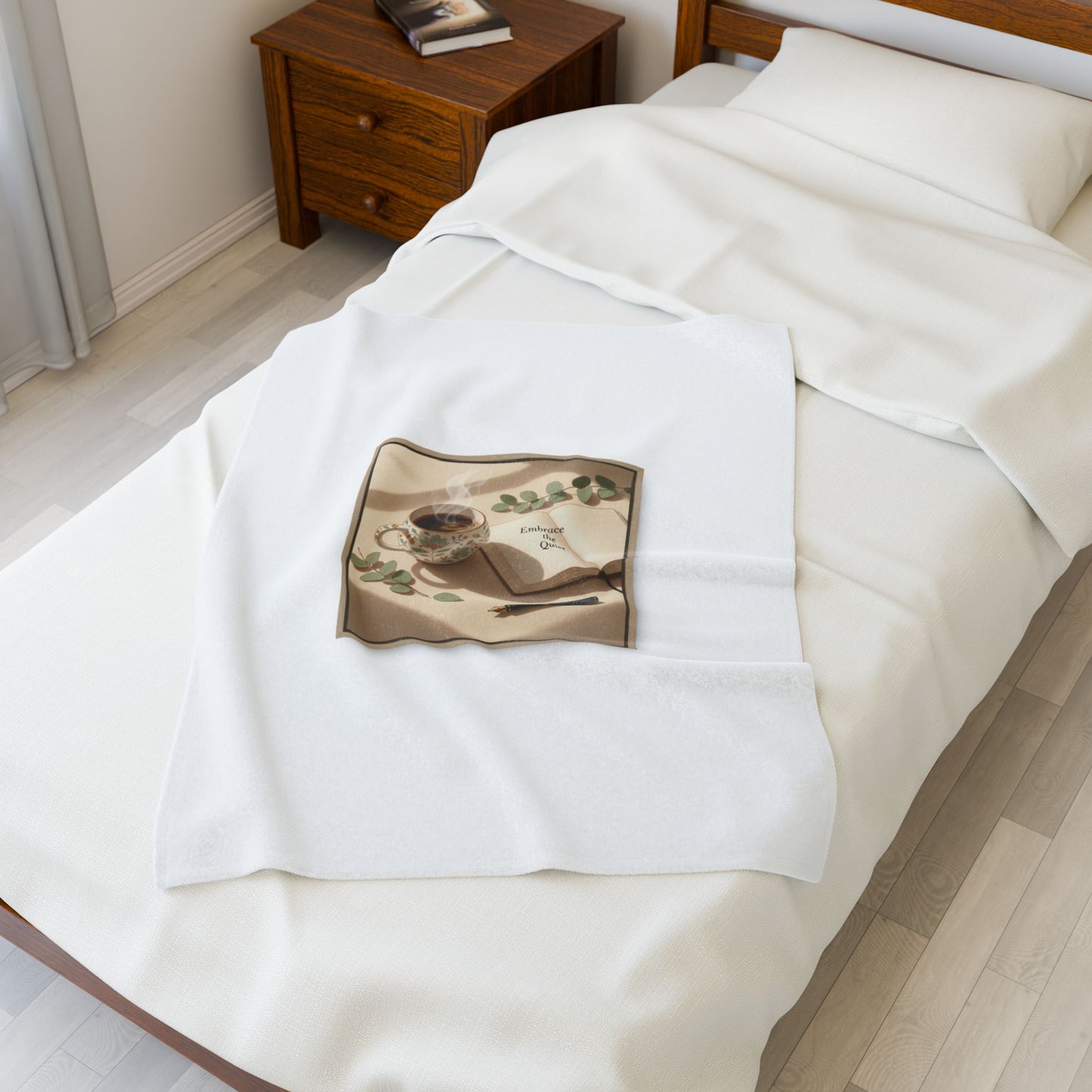 quiet mornings journal art Velveteen Plush Blanket | sunrise decor, hygge kitchen print