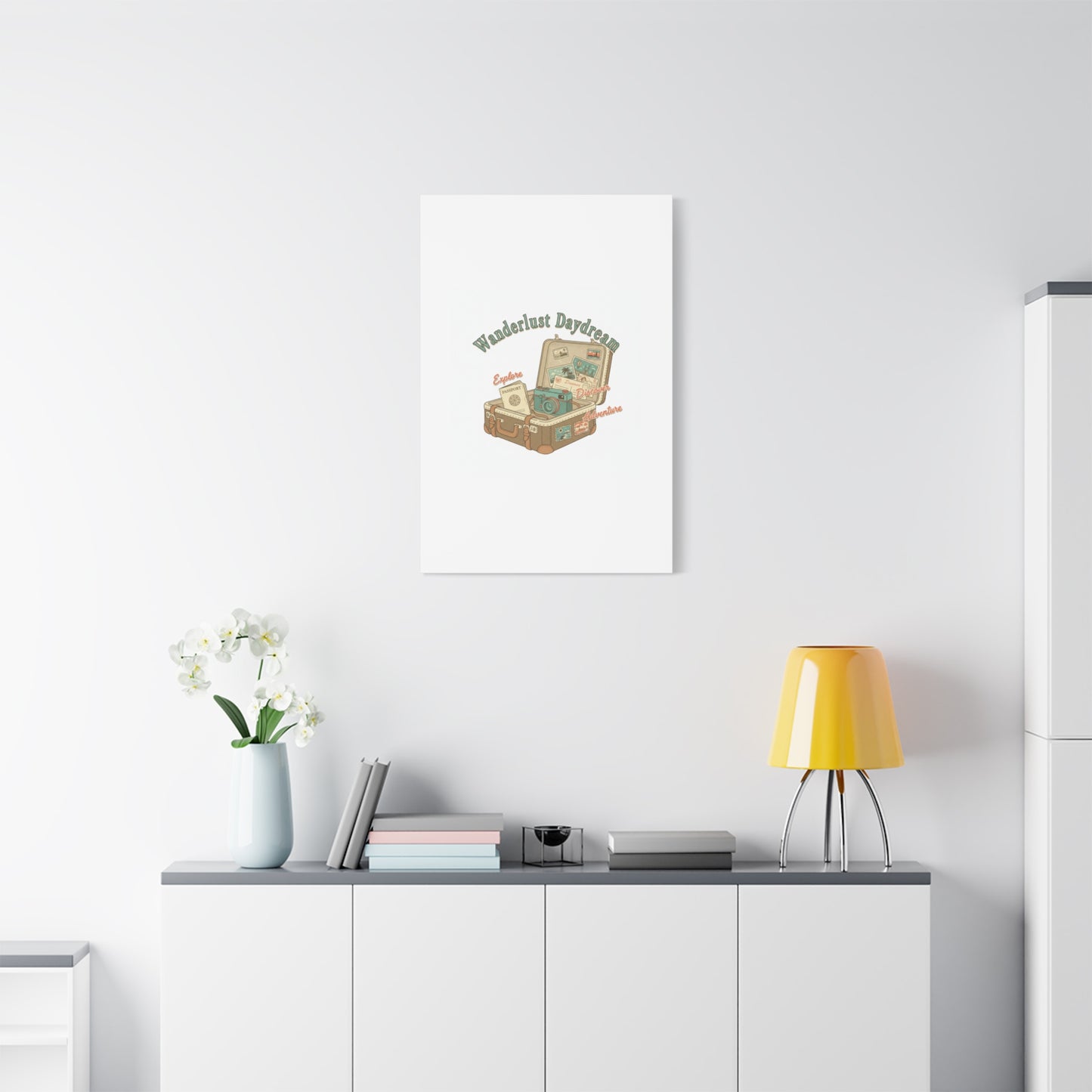 Wanderlust Daydream Travel Postcard Canvas | Retro Travel Stamp Decor