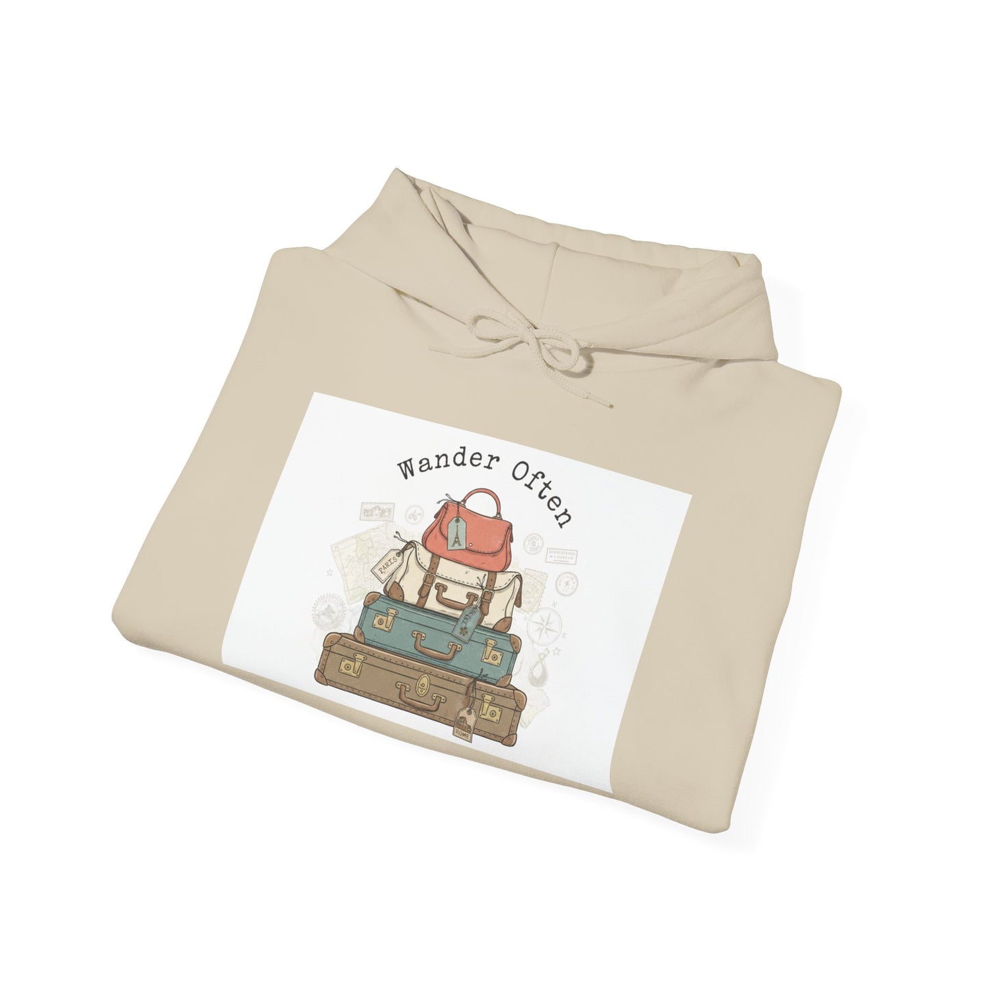 Wanderlust Passport Stamp Hoodie | retro travel postcard, vintage stamp design