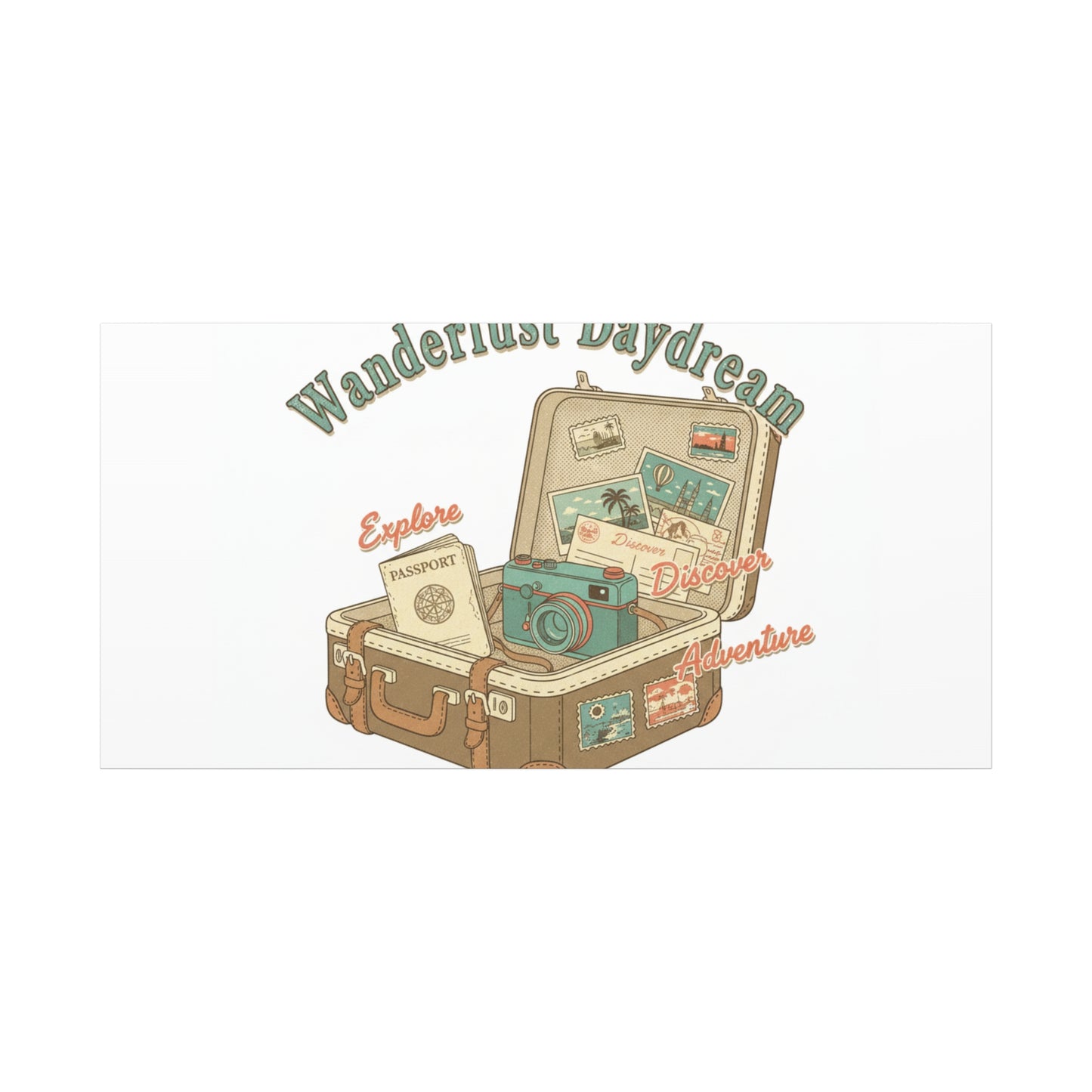 Wanderlust Daydream Travel Postcard Canvas | Retro Travel Stamp Decor