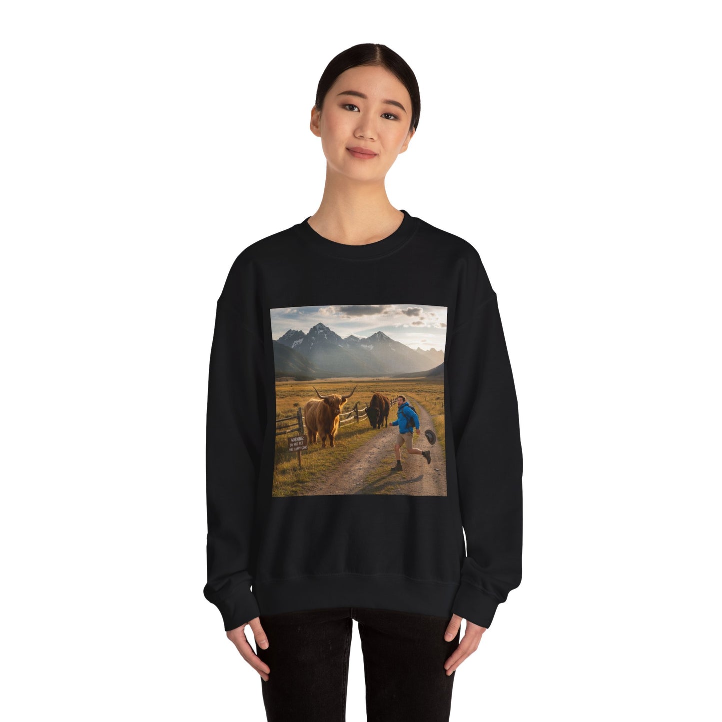 Chased by Buffalo Crewneck Sweatshirt | friendly sarcasm design, soft humor print