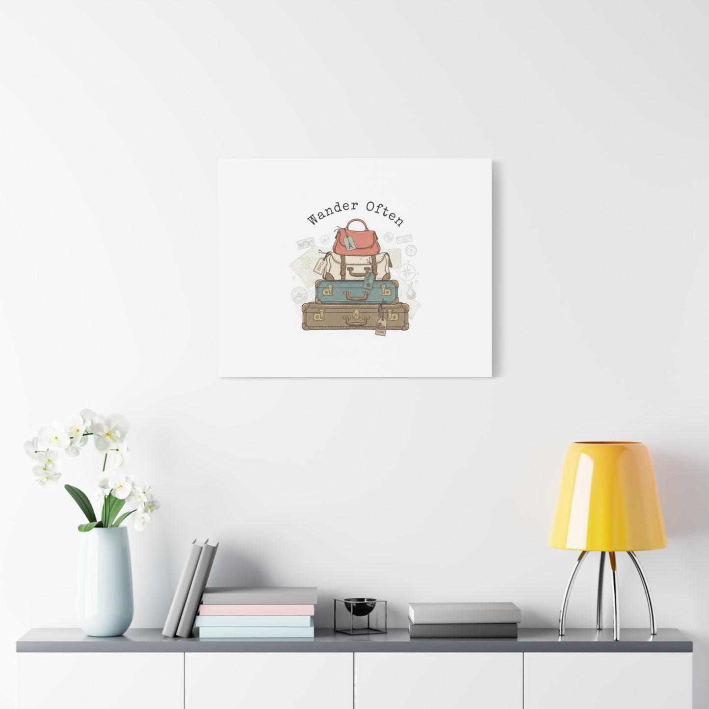Wander Often Vintage Luggage Stack Canvas, travel stamps | passport stamp wanderlust