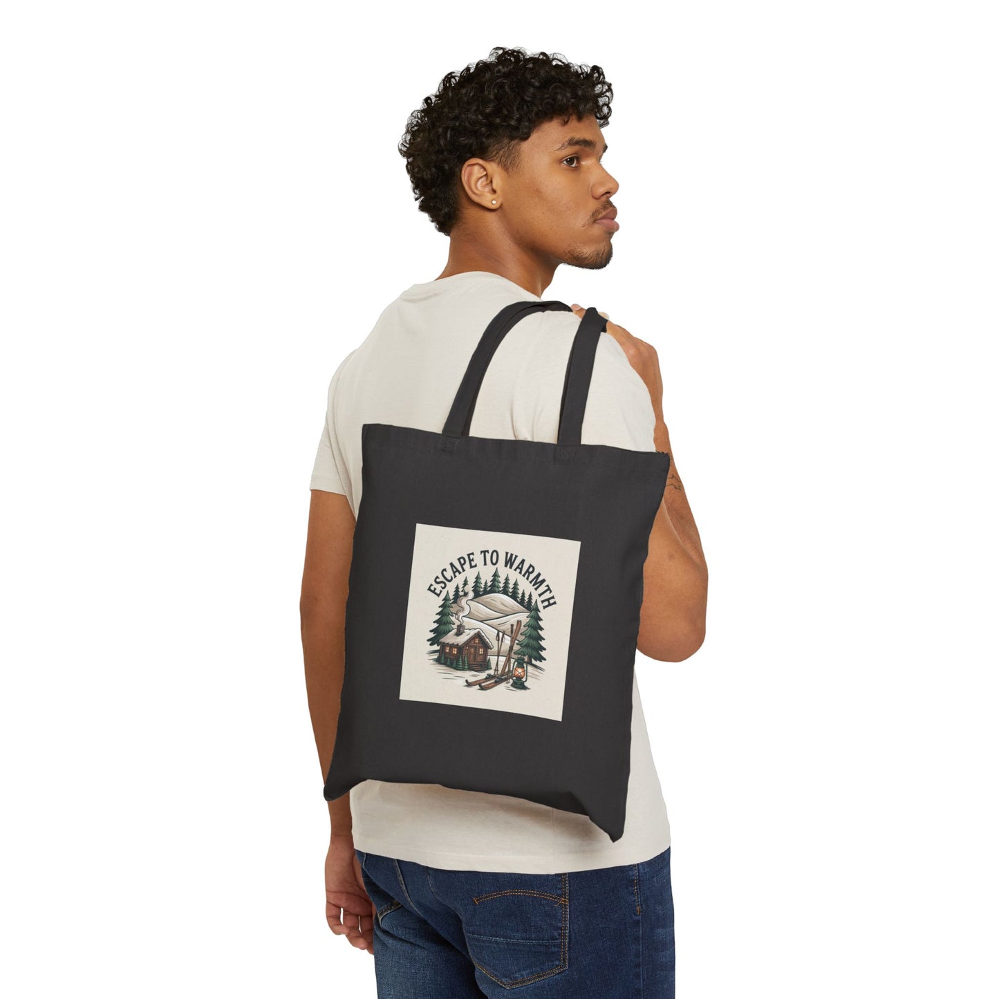 Escape to Warmth Cabin Tote | cozy lodge aesthetic, mountain silhouette design