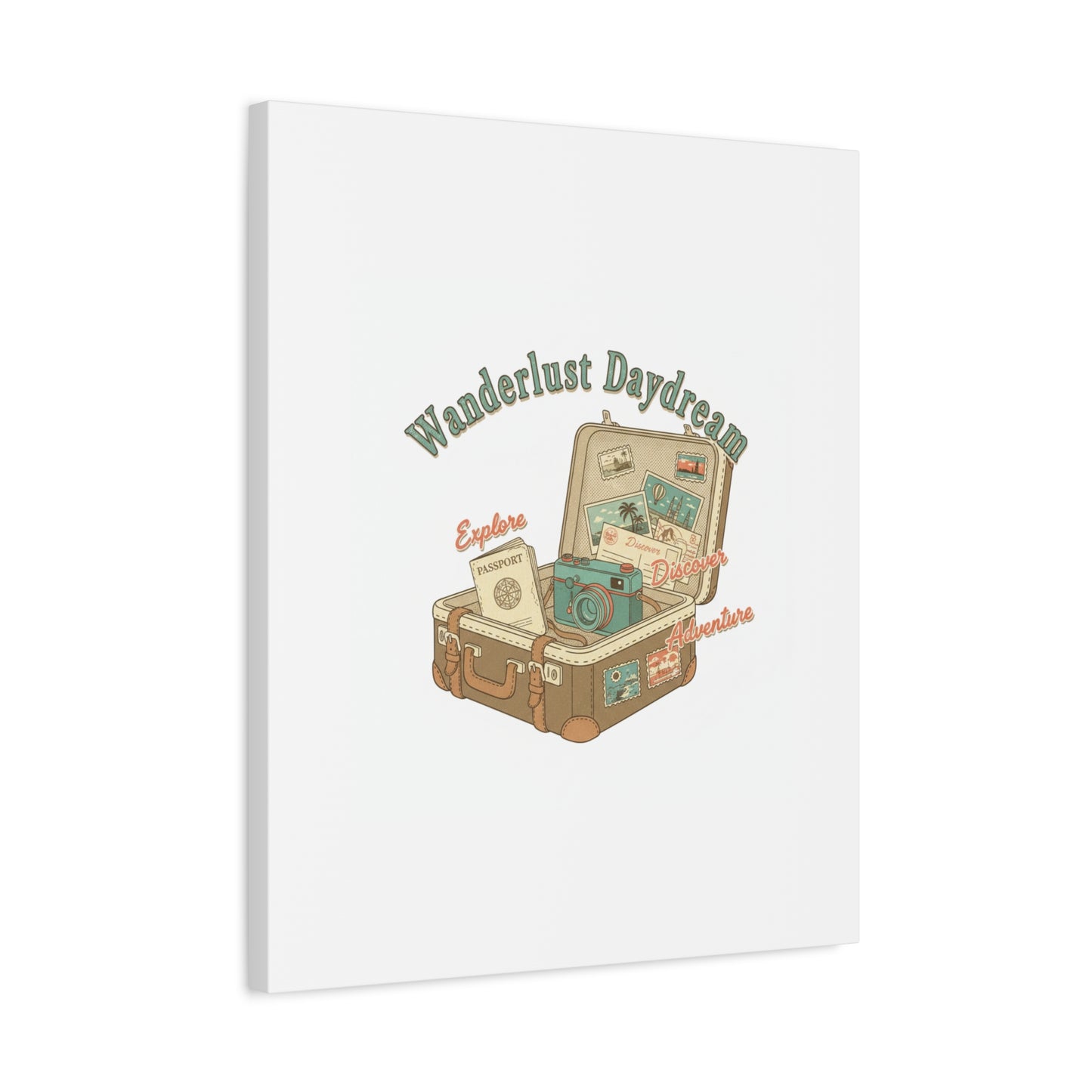 Wanderlust Daydream Travel Postcard Canvas | Retro Travel Stamp Decor
